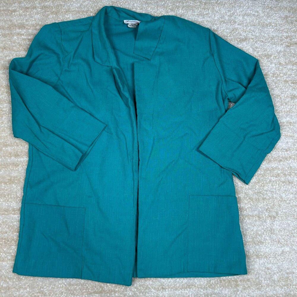 Joanna Jacket Womens S Teal Open Front Lightweight Long Sleeve Pocket Poly Rayon